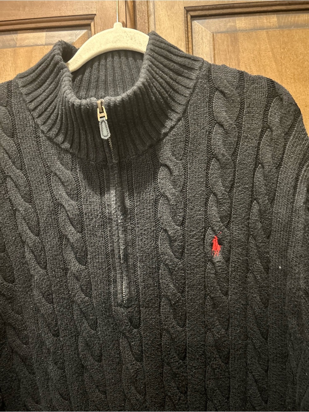 Polo by Ralph Lauren Black Cable-Knit Quarter-Zip Sweater with Red Pony XXL - Picture 5 of 9